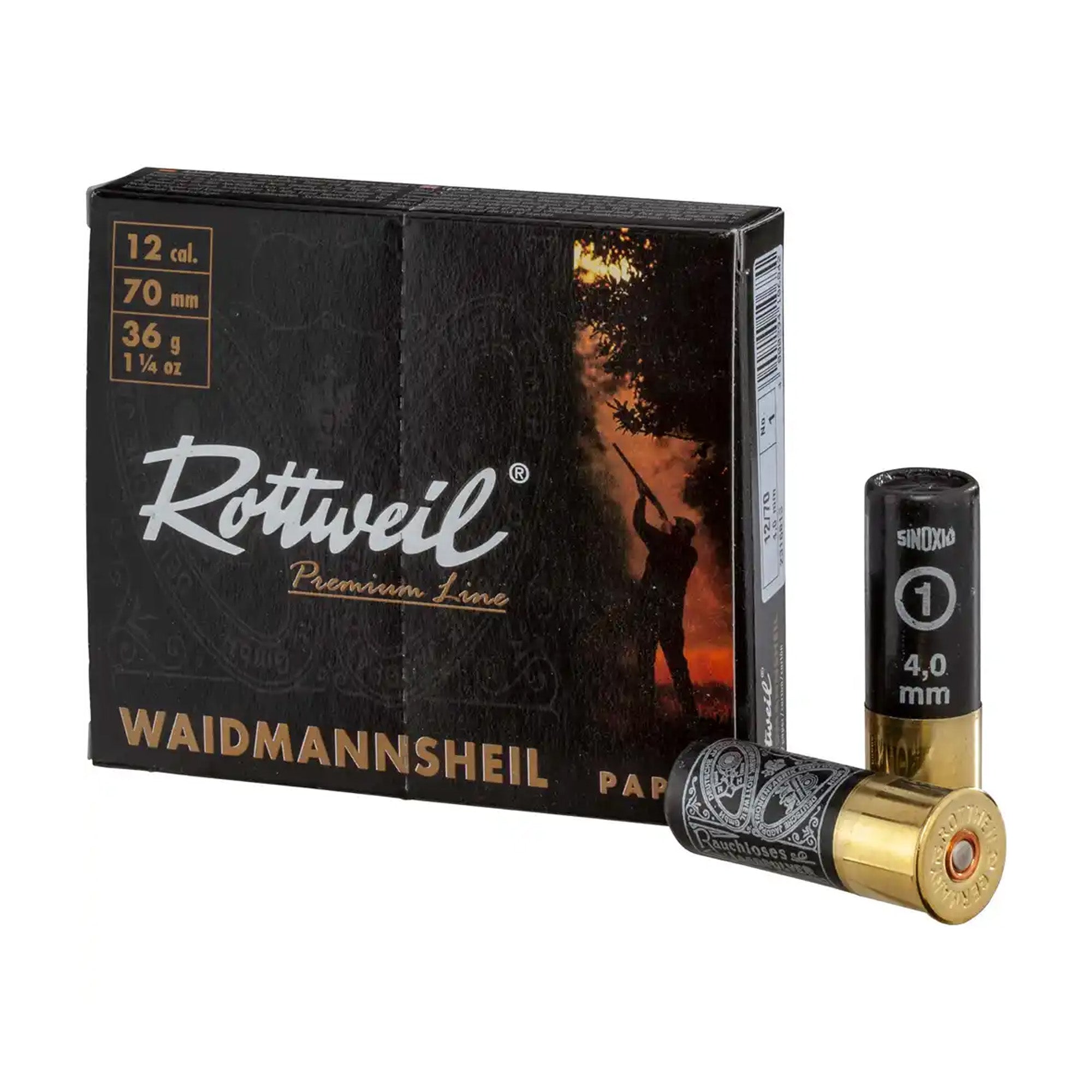 12/70, Waidmannsheil Pappe 36gr/4mm Schrotpatronen