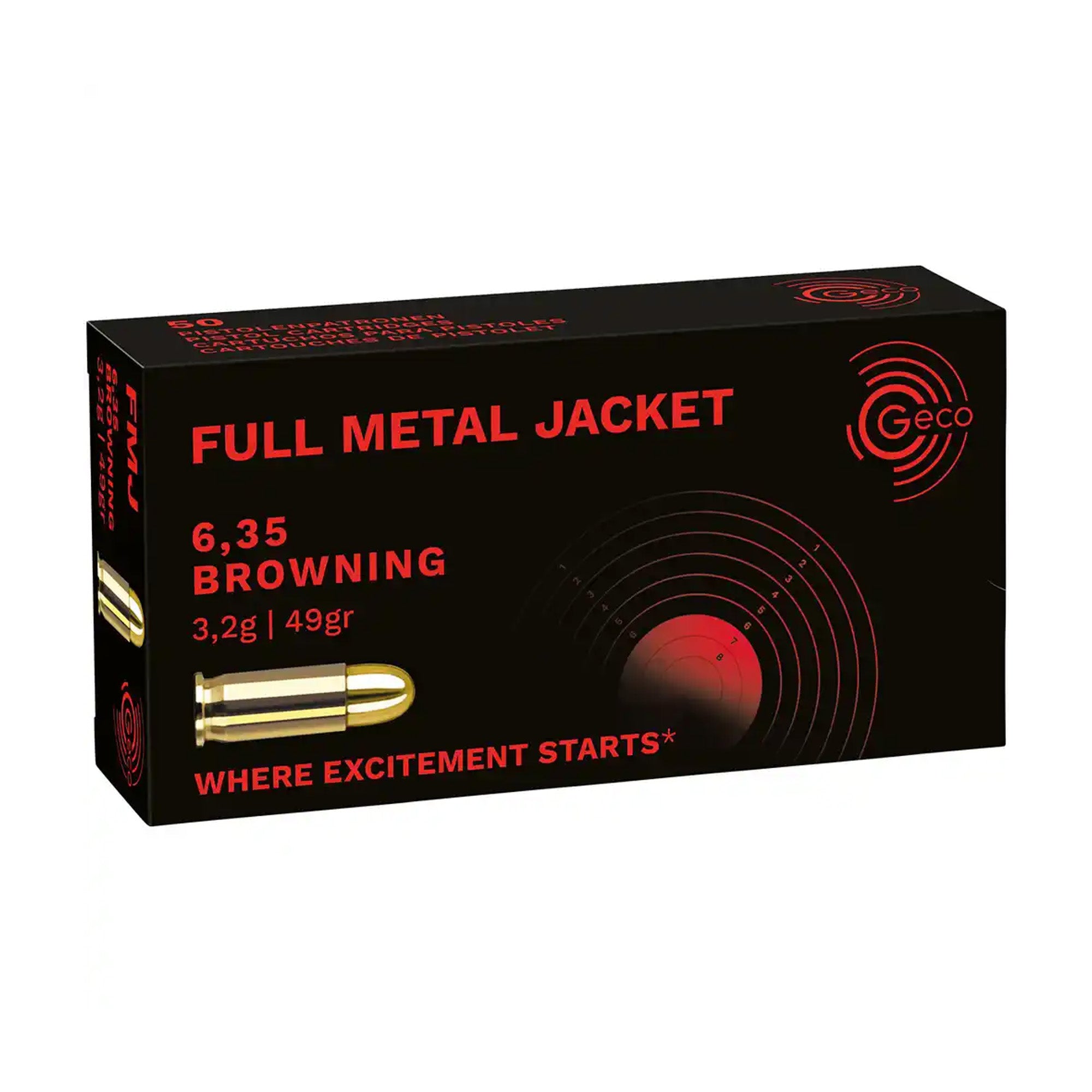 Geco 6,35 Browning Vollmantel 3,24g/50grs. Pistolenmunition