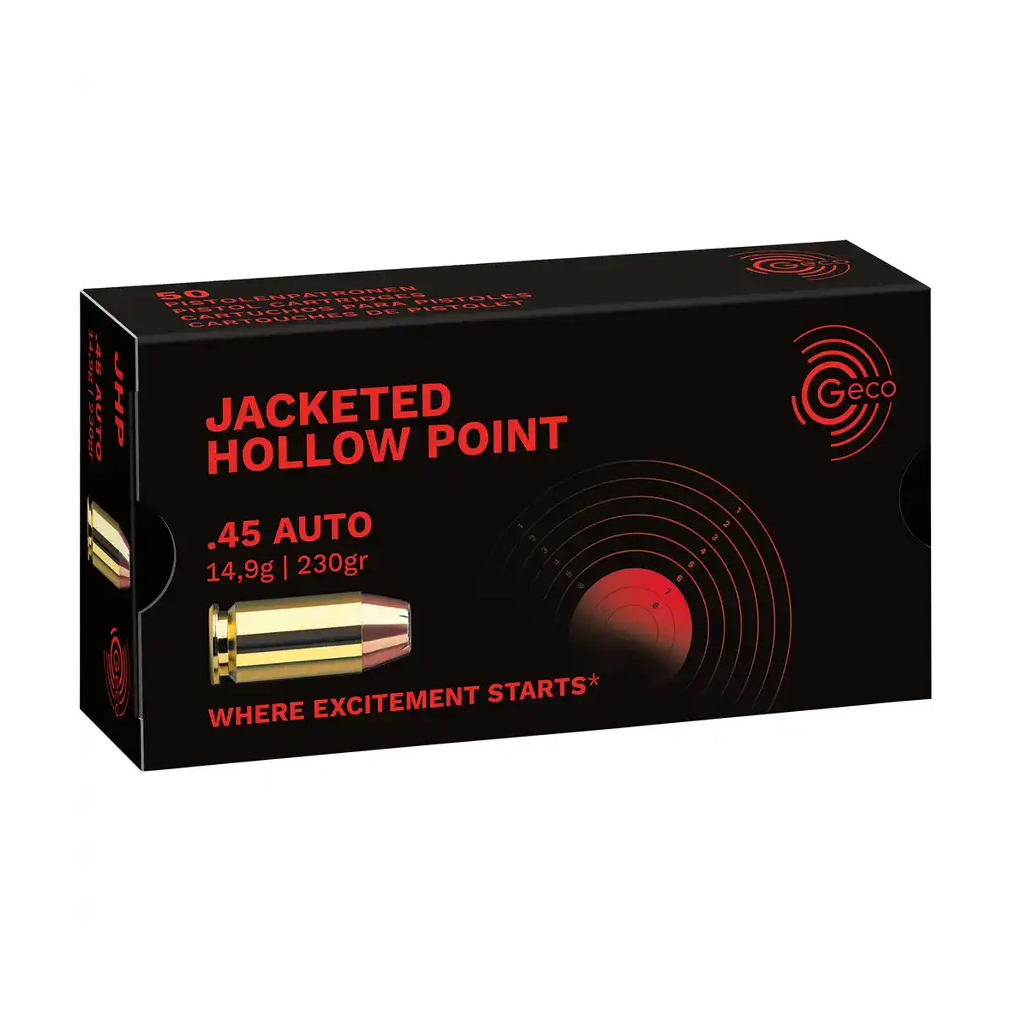 Geco 45 ACP Hohlspitz 14,9g/230grs. Pistolenmunition