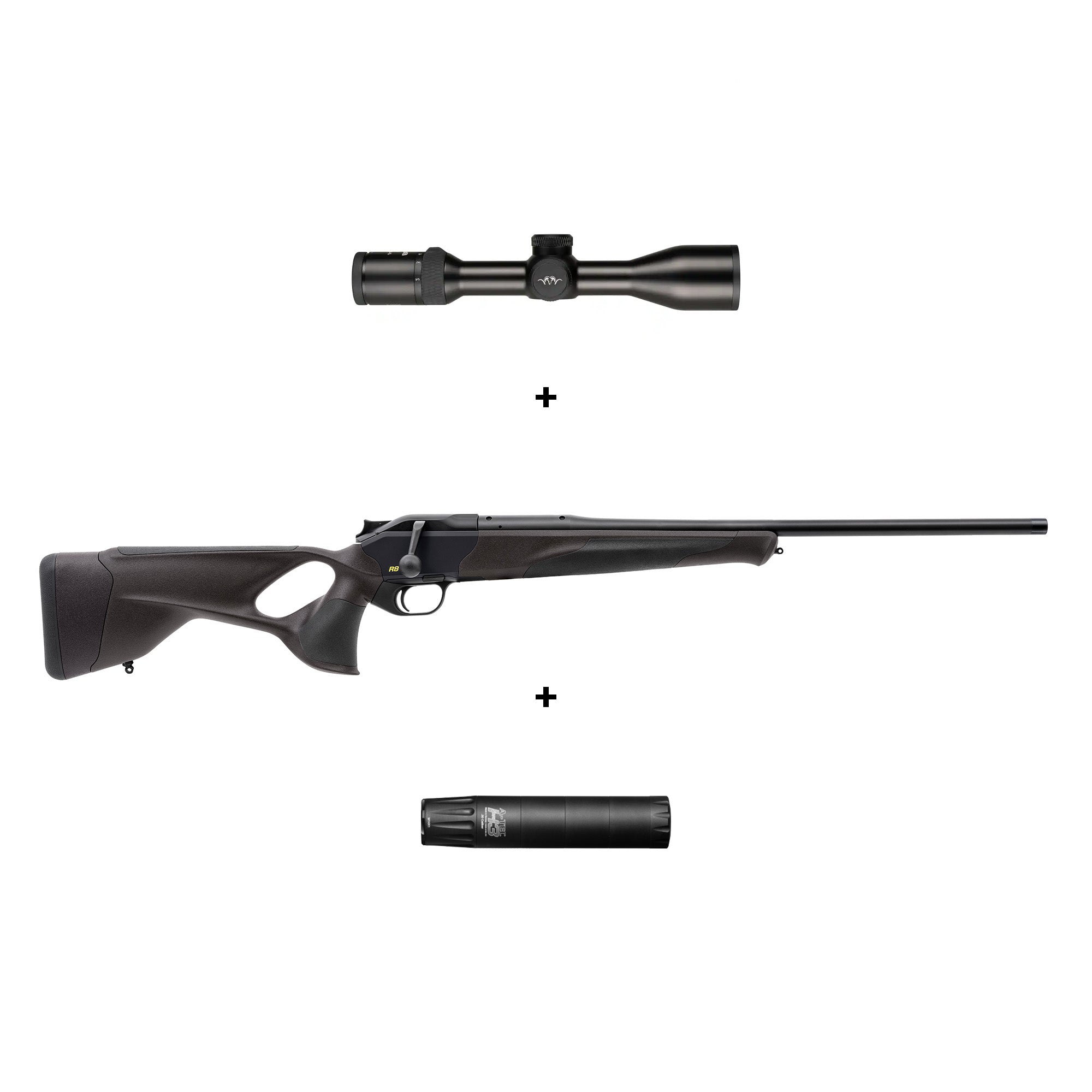 Komplettpaket R8 Ultimate Geradezugsrepetierer mit Blaser B2 2–12x50 iCS und A-TEC HERTZ 3