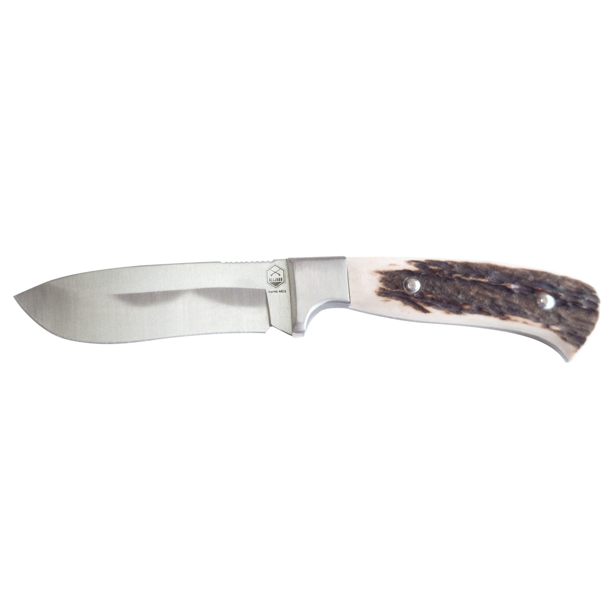 Jagdmesser mit Droppointklinge und Hirschhorngriffschalen